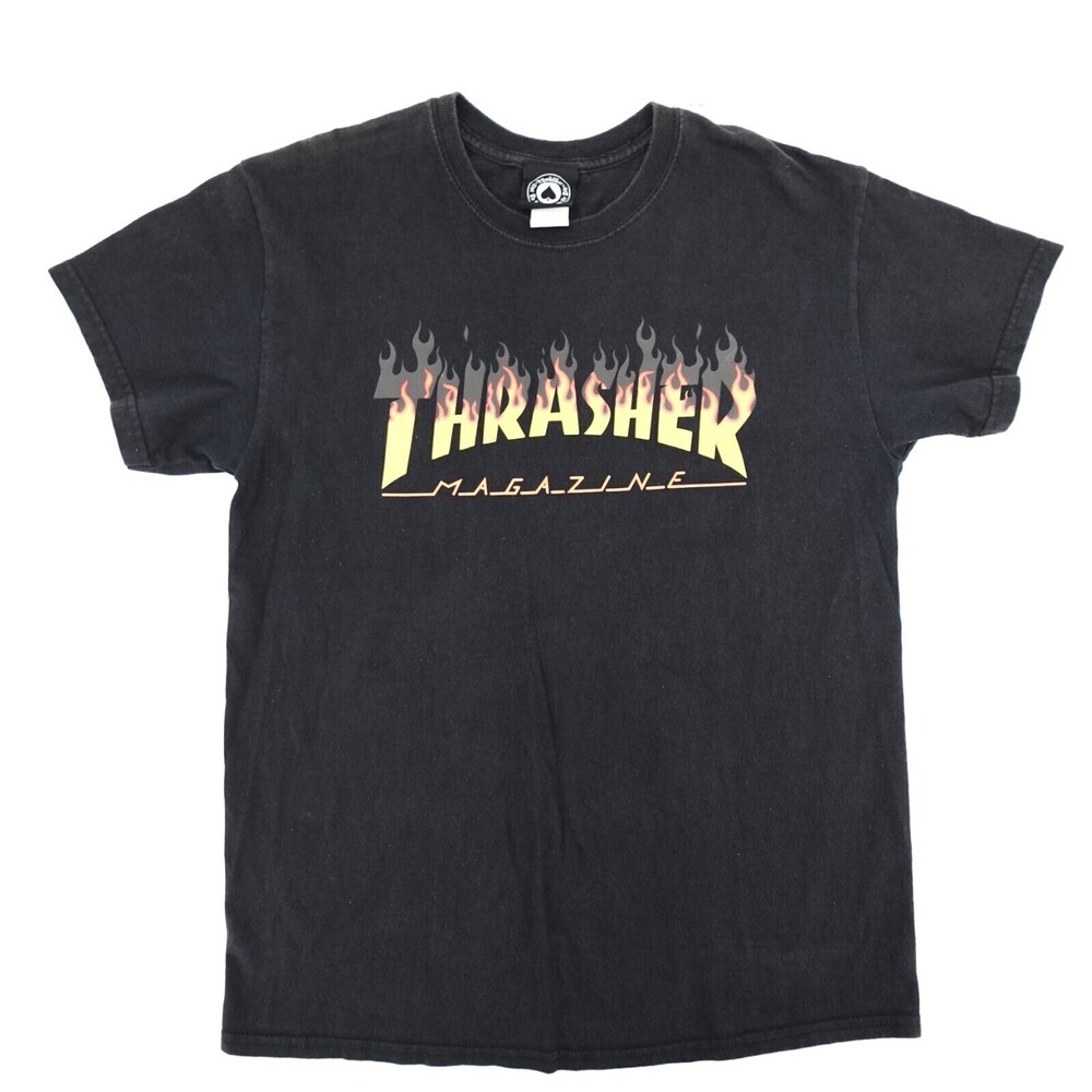 Thrasher Magazine Shirt Adult Medium Black Rock T-Shirt Graphic Flames
